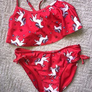 CAT & JACK girls size 10-12 Large swimsuit red, white with horses NWOT